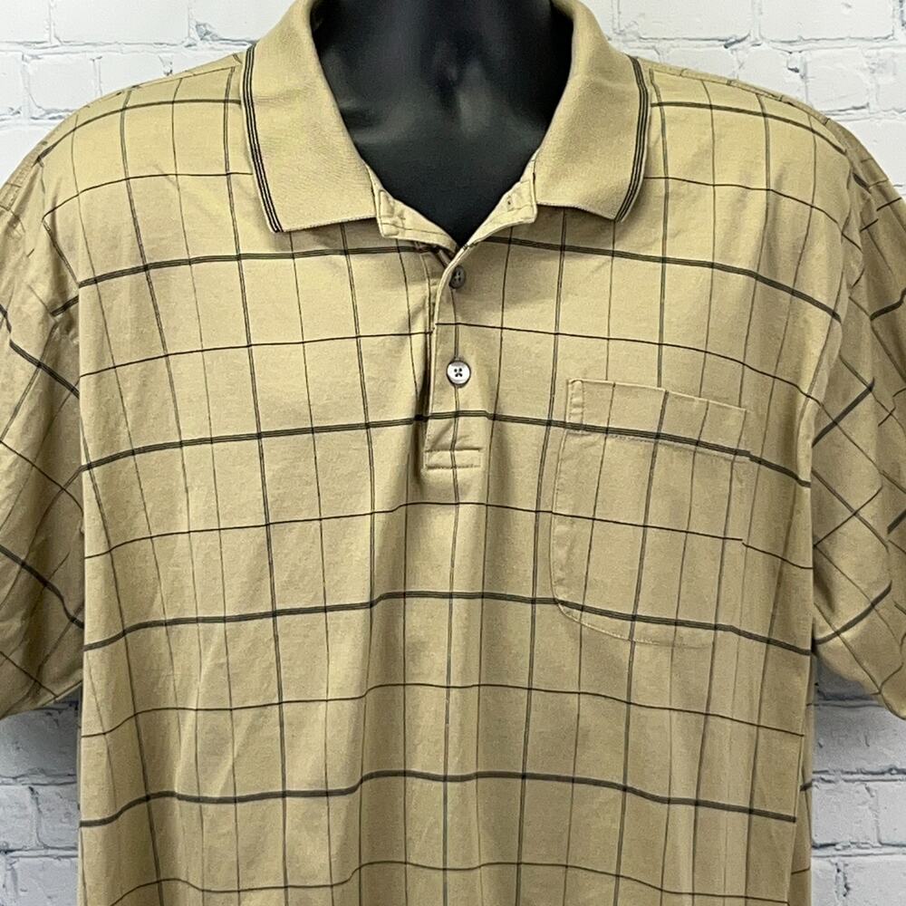 Donald J Trump Signature Collection Golf Polo Shirt Beige Check Mens XL X-Large